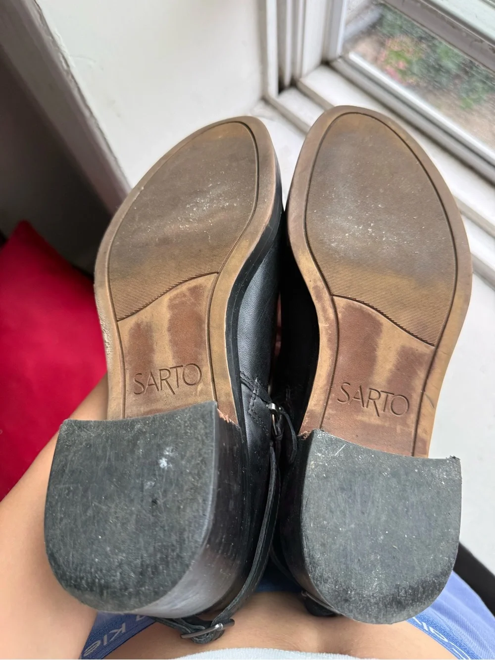 Franco Sarto Black Leather Ankle Booties with Buckle Detail